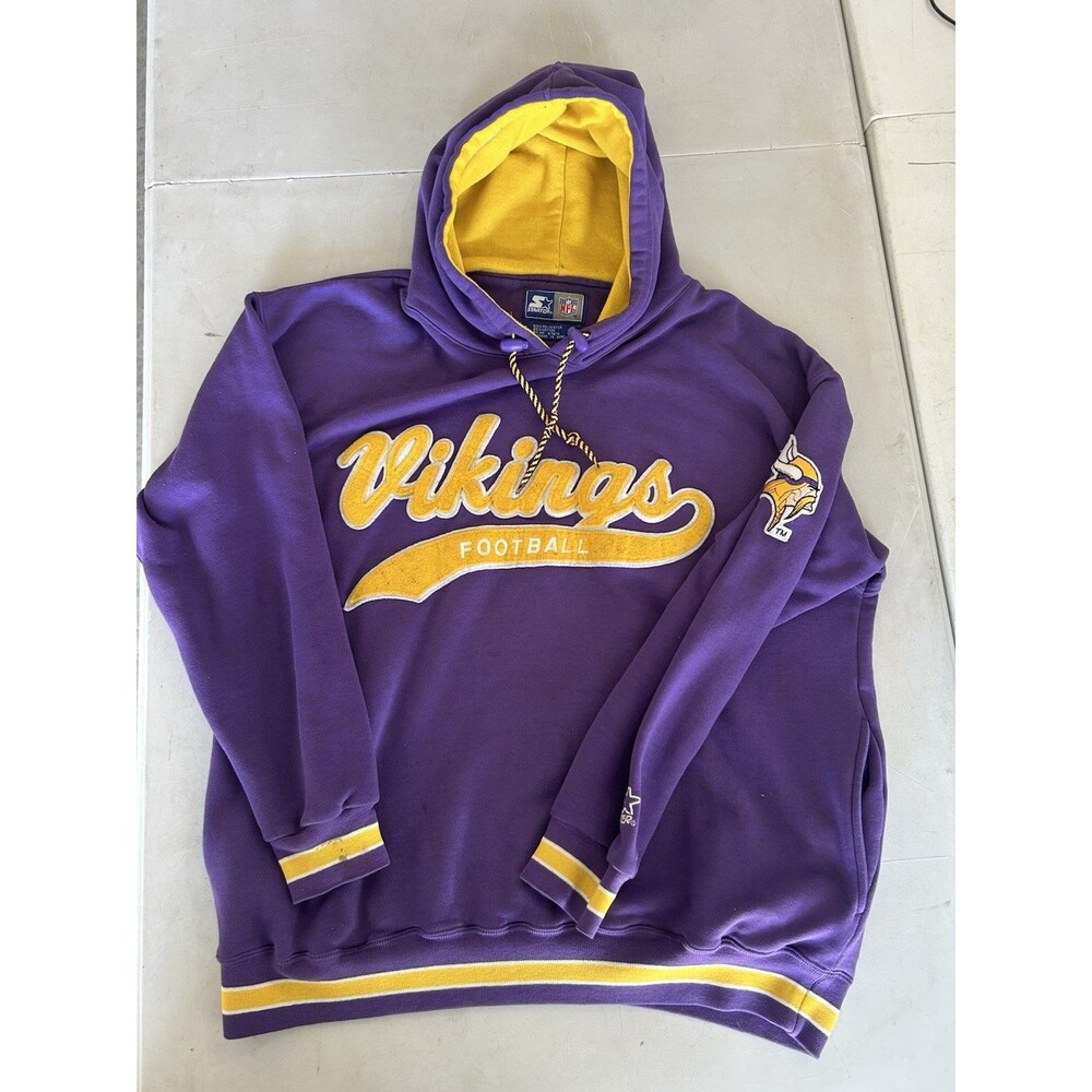 Vintage 90s Starter Minnesota Vikings NFL Hoodie Purple Spellout Mens L Korea
